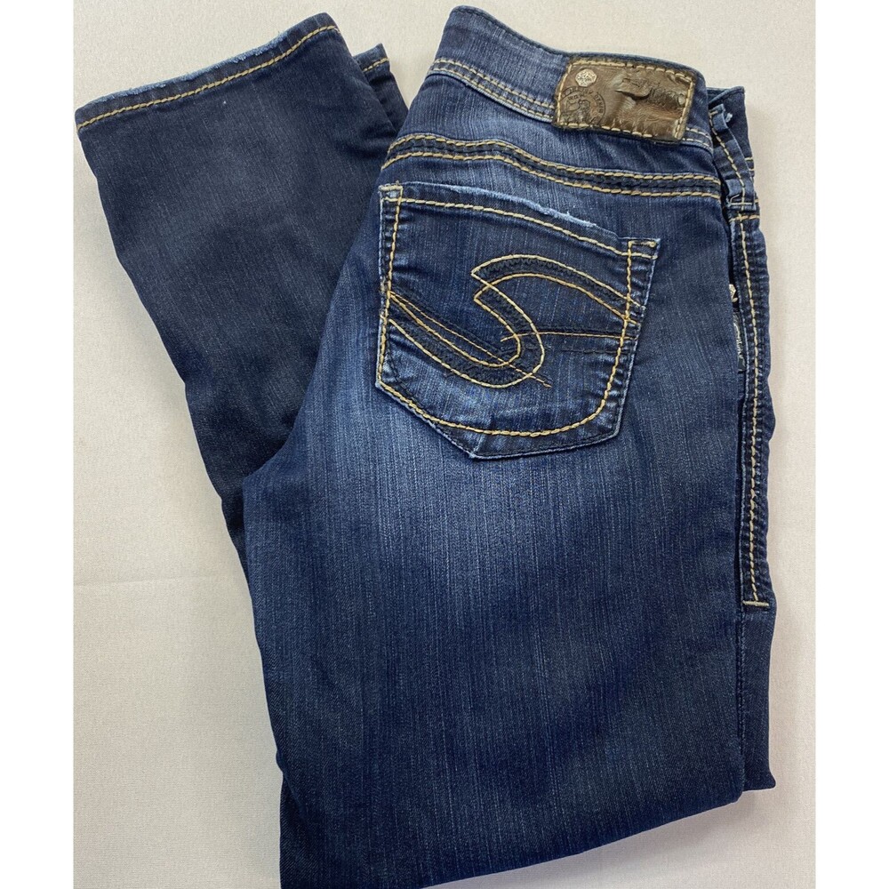 Silver Jeans Co Womens Medium Wash Thick Stitch Suki Denim Blue Jean Capris 27